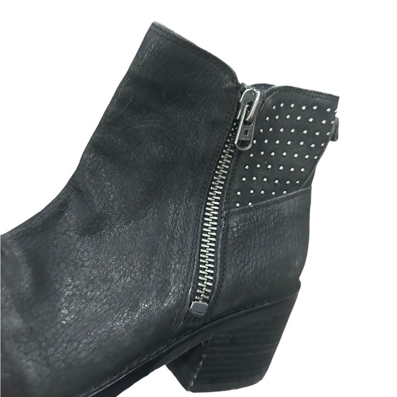 Lucky Brand Kalie Black suede Studded Boho Zip Up Leather Moto Biker Ankle Boots - Picture 4 of 8